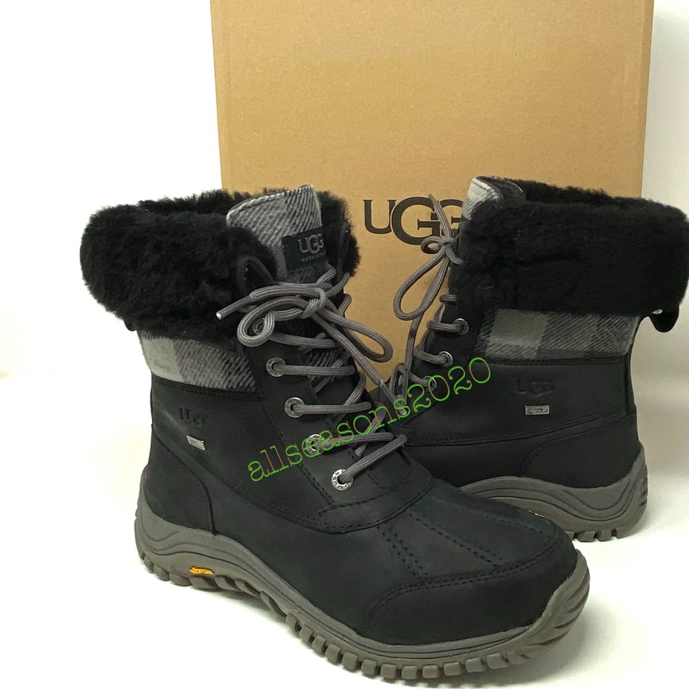 UGG Women’s Boots Adirondack 2 Plaid Black Le Fur - Picture 12 of 12